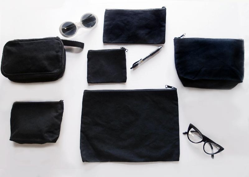 Black Recycled Canvas Zipper Bag - 8" W x 5.25" H x 3" D